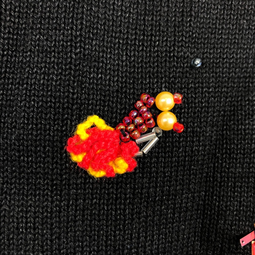Michael Simon Black V-Neck Sweater with Colorful Embroidery - Picture 6 of 9